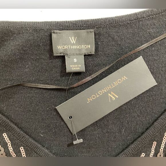 Worthington Top Women’s S Black Sequin Knit Blouse Casual Career Night Out - Picture 6 of 10